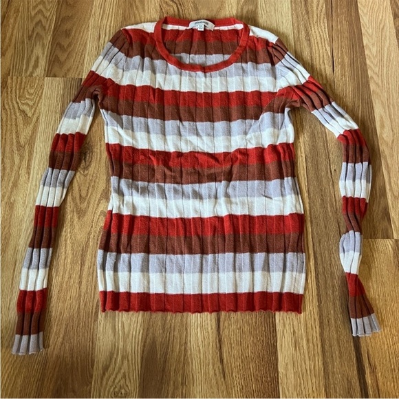 Striped Long Sleeve Top - Red, White, and Brown - Picture 3 of 9